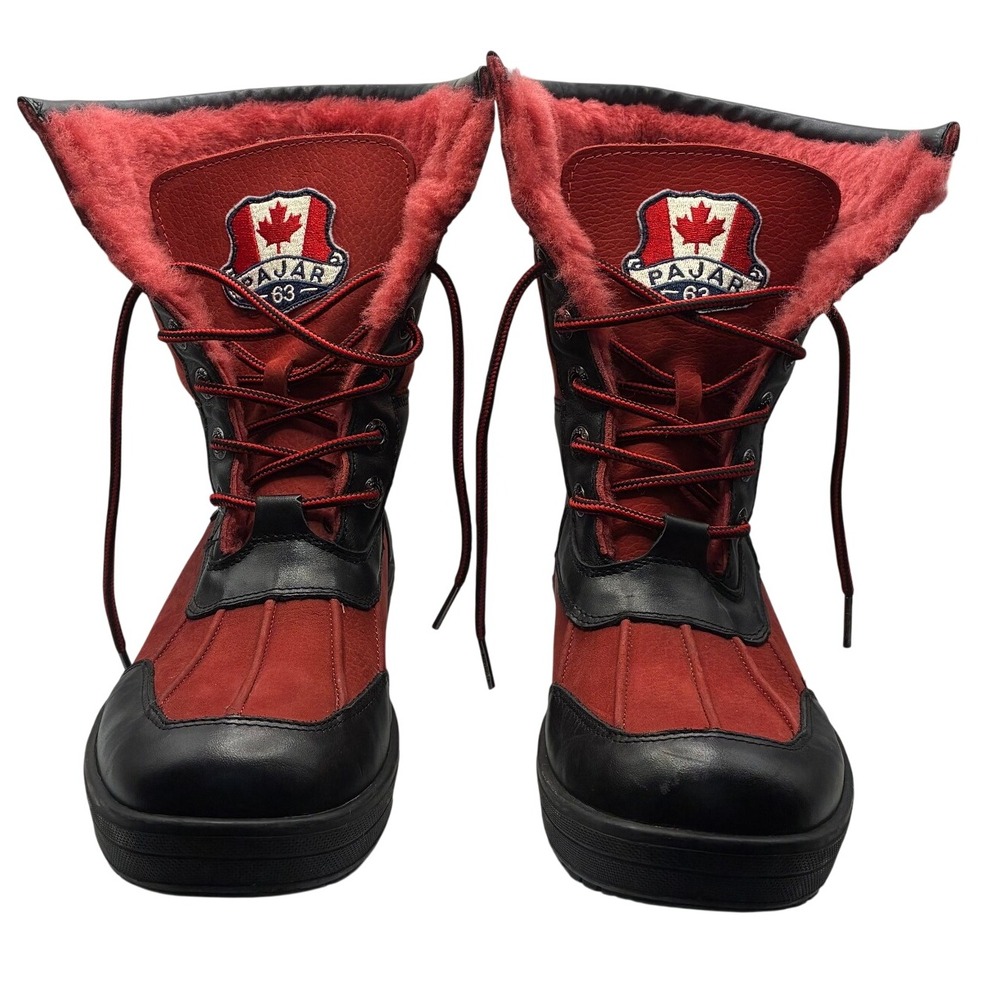Pajar Canada Winter Boots Women Size 10 Red Black Leather Faux Fur Pristine Cond
